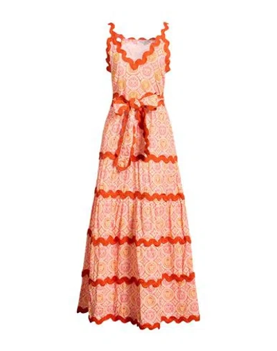 Connor & Blake Woman Maxi Dress Orange Size L Cotton In Multi