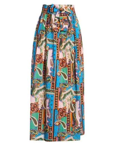 Connor & Blake Woman Maxi Skirt Azure Size L Cotton In Multi