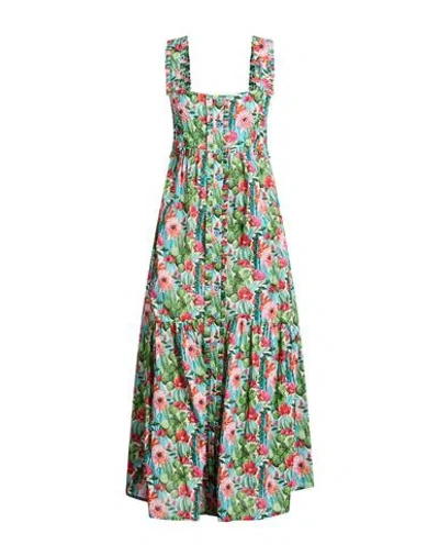 Connor & Blake Woman Midi Dress Green Size S Cotton In Multi