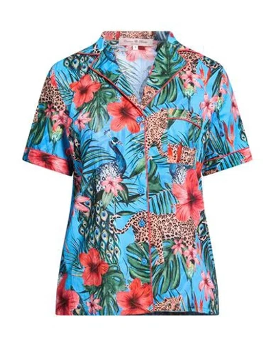 Connor & Blake Woman Shirt Azure Size L Cotton In Blue