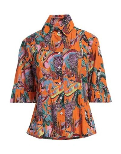Connor & Blake Woman Shirt Orange Size M Cotton