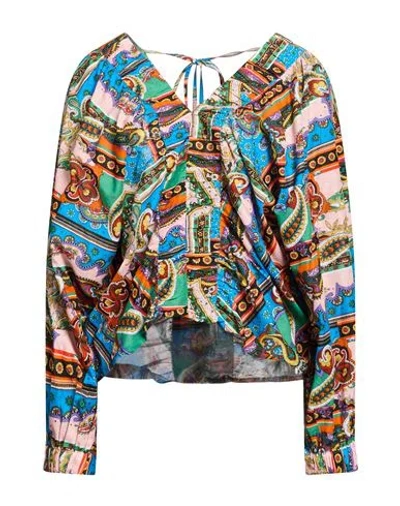 Connor & Blake Woman Top Azure Size L Cotton In Multi