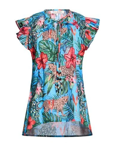 Connor & Blake Woman Top Azure Size L Cotton In Blue