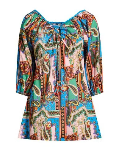 Connor & Blake Woman Top Azure Size L Cotton In Multi