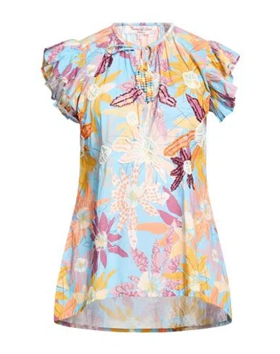 Connor & Blake Woman Top Light Blue Size L Cotton In Multi