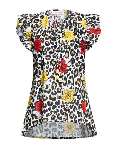 Connor & Blake Woman Top Off White Size Xl Cotton In Animal Print