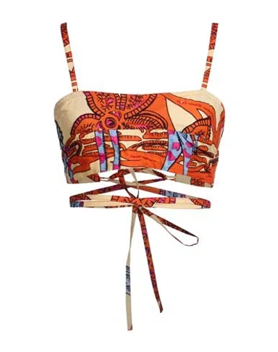Connor & Blake Woman Top Orange Size S Cotton In Multi