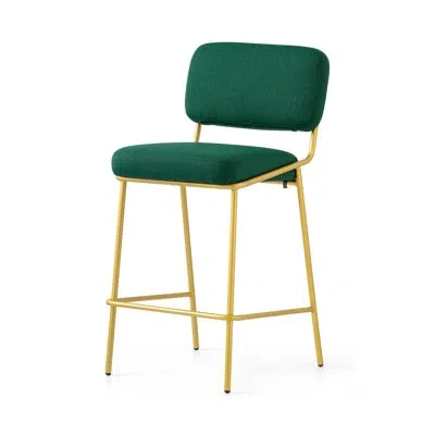 Connubia Sixty Upholstered Counter Stool With Metal Frame In Painted Brass,forest Green