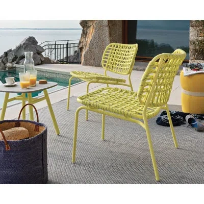 Connubia Yo Armless Patio Lounge Chair With Woven Seat In Lemon