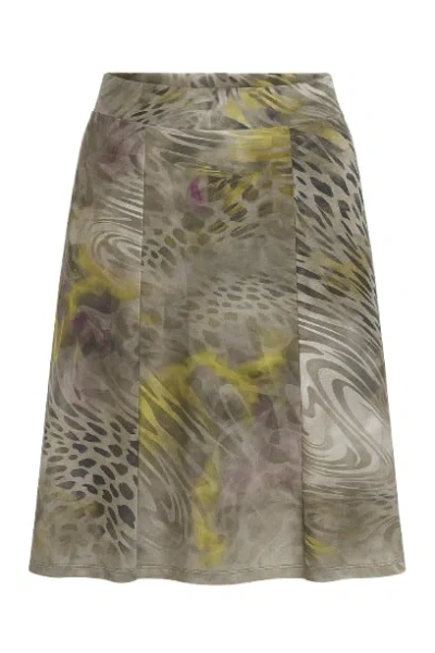 Conquista Brown Women's A-line Skirt In Elastic Printed Jersey – Abstract Animal Pattern