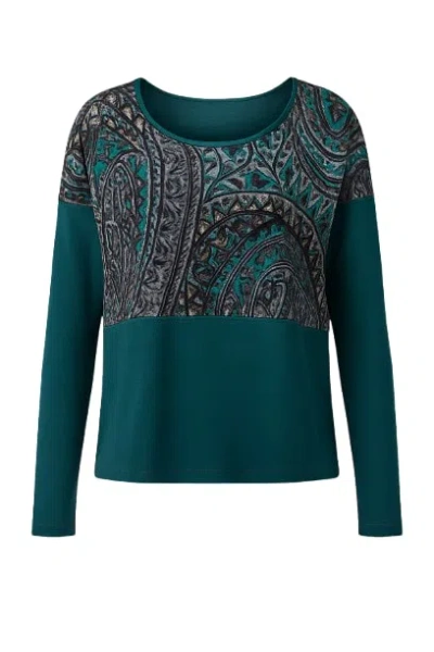Conquista Green Women's Exotic Print Viscose-blend Jersey Top With Contrasting Elastane Panels