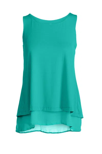 Conquista Green Women's Teal Layered Asymmetrical Top In Viscose-polyester-elastane Jersey Blend