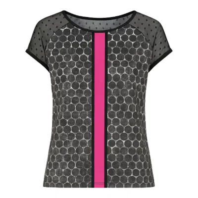 Conquista Grey Women's Chic Printed Viscose Front Jersey Top With Contrasting Back & Mesh Shoulders In Gray