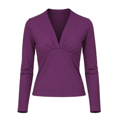Conquista Pink / Purple Women's Viscose Elastane Jersey Top – Long Sleeve, Deep V-neck In Multi