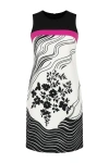 Conquista Women's A Line Black Print Dress With Fuchsia Strip In Black