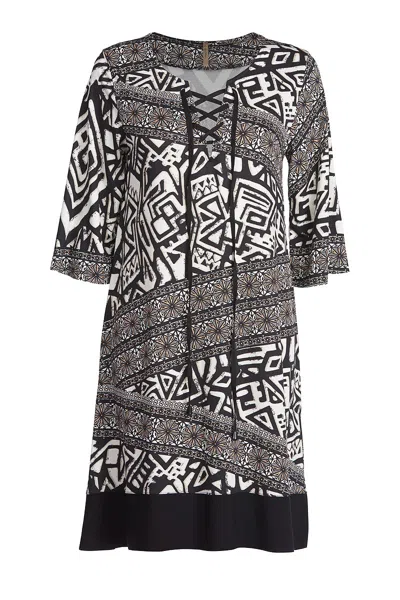 Conquista Women's A-line Dress With Bell Sleeves In Black/gray