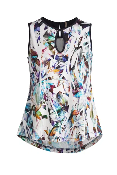 Conquista Women's Abstract Feather Print Viscose-elastane Jersey Top In Blue