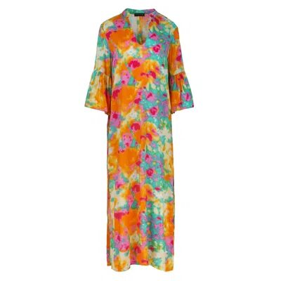 Conquista Women's Abstract Floral Kaftan Style Dress In Orange