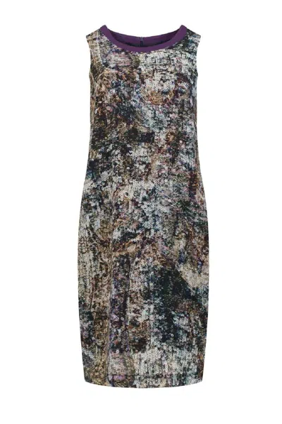 Conquista Women's Abstract Print Satin Dress With Contrast Neckline In Multi