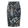 Conquista Women's Abstract Print Textured Pencil Midi Skirt – Elastic Fabric, Back Slit
