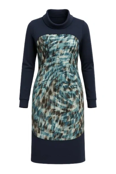 Conquista Women's Abstract Print Viscose Jersey Long Sleeve Dress In Blue