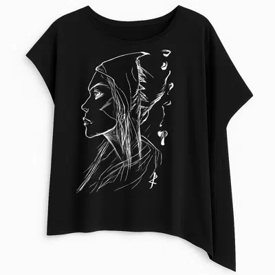 Conquista Women's Asymmetrical Black Jersey Tunic With Draped Side