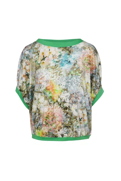 Conquista Women's Billowy Floral Print Top In Green