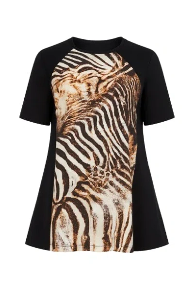 Conquista Women's Black A Line Animal Print Top