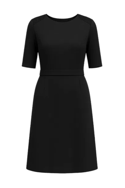 Conquista Women's Black A Line Elbow Sleeve Dress With Burn Out Detail