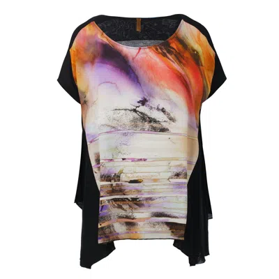 Conquista Women's Black Abstract Sunset Oversized Jersey Top