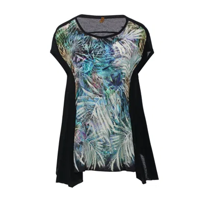 Conquista Women's Black Abstract Tropical Oasis Oversized Top