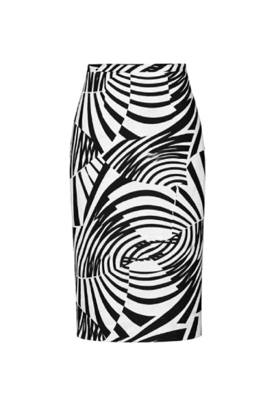 Conquista Women's Black & White Graphic Midi Skirt – Modern Statement Style