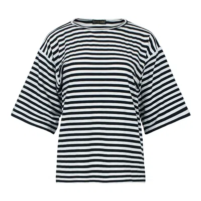 Conquista Women's Black & White Wide Stripe Oversized Viscose-elastane Top