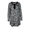CONQUISTA WOMEN'S BLACK ANIMAL PRINT SATIN VISCOSE LONG SLEEVE DRESS