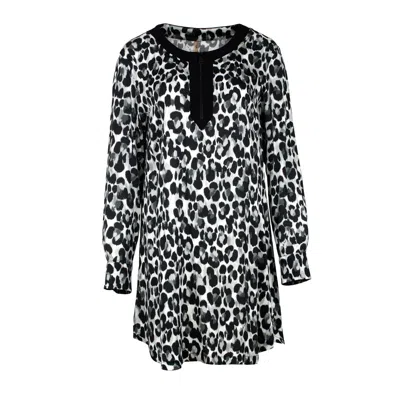 Conquista Women's Black Animal Print Satin Viscose Long Sleeve Dress