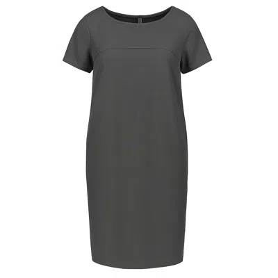 Conquista Women's Black Anthrcite Sack Style Punto Di Roma Short Sleeve Dress