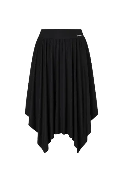 Conquista Women's Black Asymmetric Midi Skirt With Flowing Silhouette In Animal Print