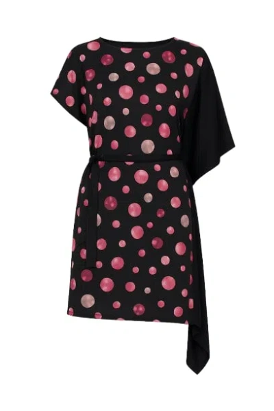 Conquista Women's Black Asymmetric Polka Dot Dress