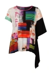 Conquista Women's Black Asymmetric Summer Print Tunic In Black