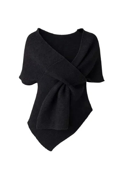 Conquista Women's Black Asymmetric Wrap-effect Knit Top