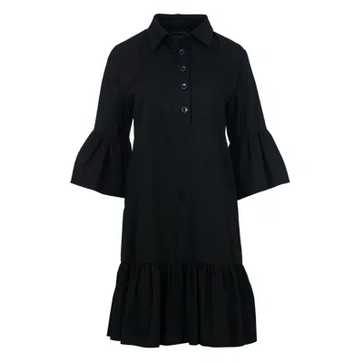 Conquista Women's Black Bell Sleeve Dress With Ruffle Hem