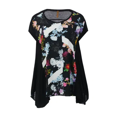 Conquista Women's Black Blooming Contrast Oversized Top