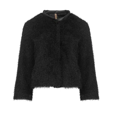 Conquista Women's Black Bolero With Leather Look Detail