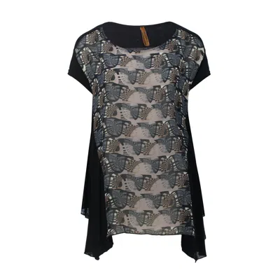 Conquista Women's Black Butterfly Dreamscape Oversized Top