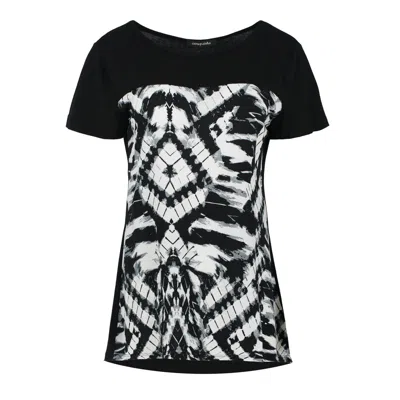 Conquista Women's Black Chic Monochrome Patterned Longline Top