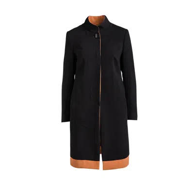 Conquista Women's Black Coat With Camel Detail