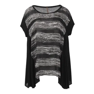 Conquista Women's Black Contemporary Abstract Crepe & Jersey Oversized Top