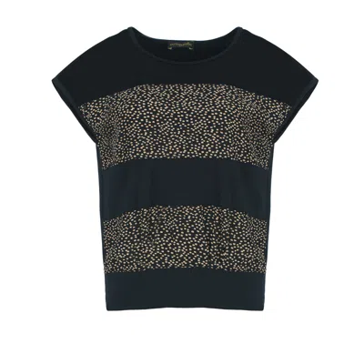 Conquista Women's Black Contemporary Contrast Jersey & Poplin Top