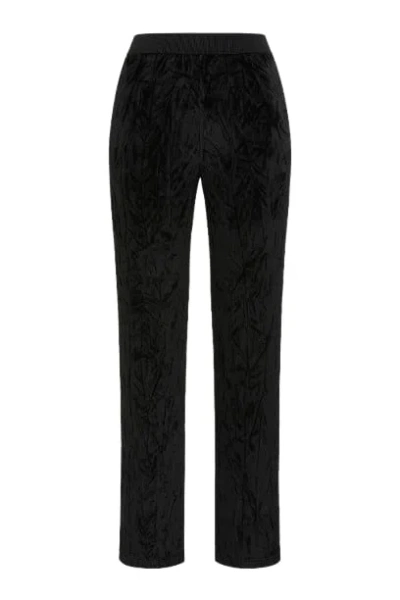 Conquista Women's Black Crushed Velvet Straight Leg Pants With Elasticated Waistband By  Fashion