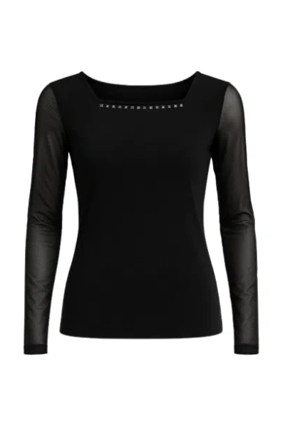 Conquista Women's Black Decorative Long Sleeve Top